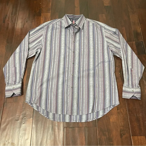 Robert Graham Long Sleeve Button Up Men’s Size XL Purple Floral Striped - Picture 1 of 9
